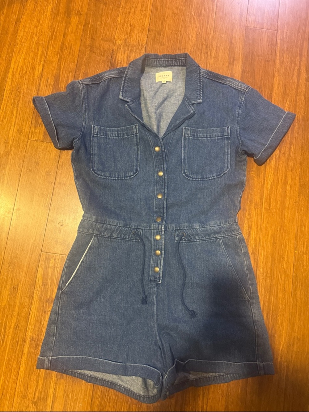 Sezane Indigo Denim Short Sleeve Romper - Picture 5 of 6